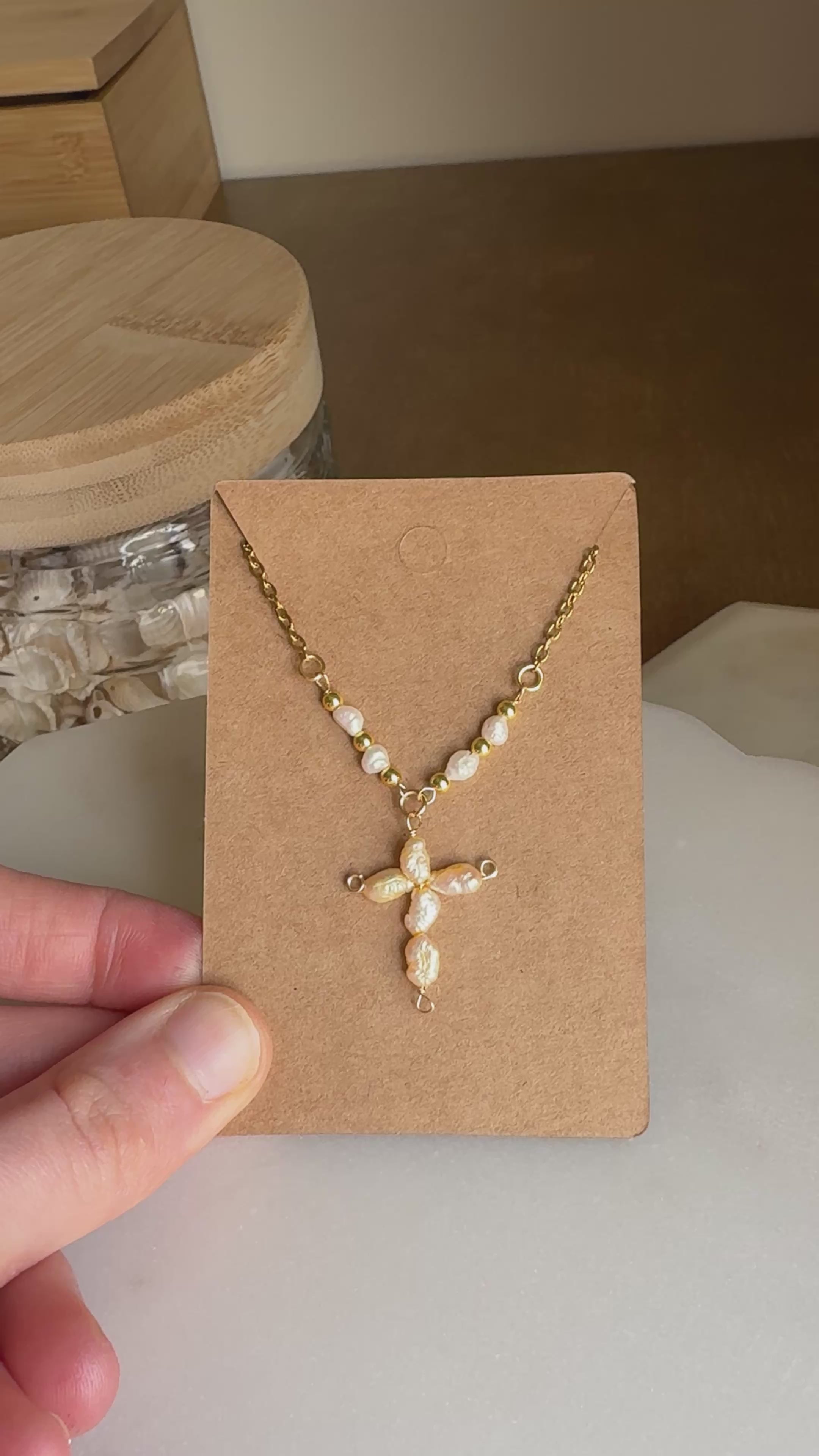 Butter Yellow Pearl Cross Necklace